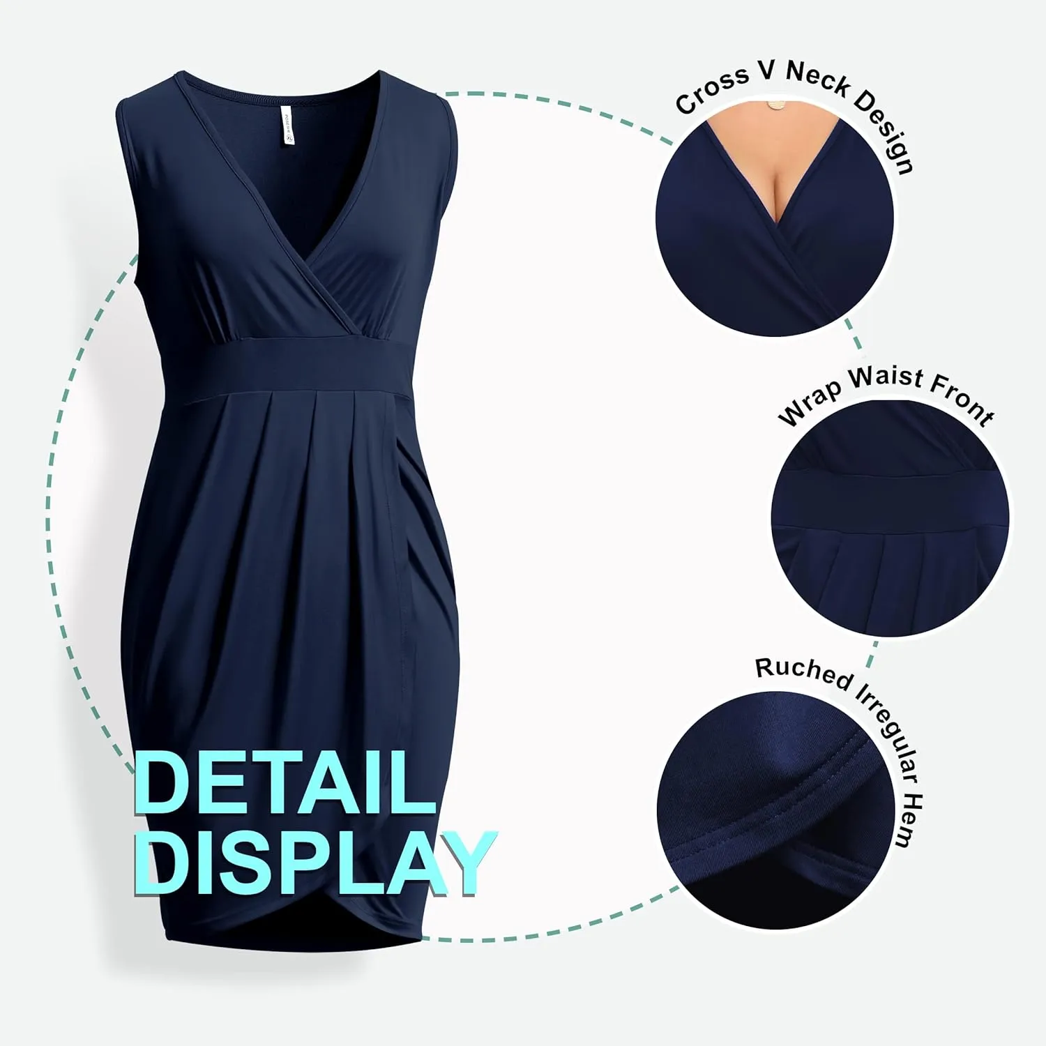 POSESHE Womens Plus Size Dress Summer Sleeveless V Neck Wedding Guest Formal Cocktail Date Bodycon Wrap Dress with Front Slit