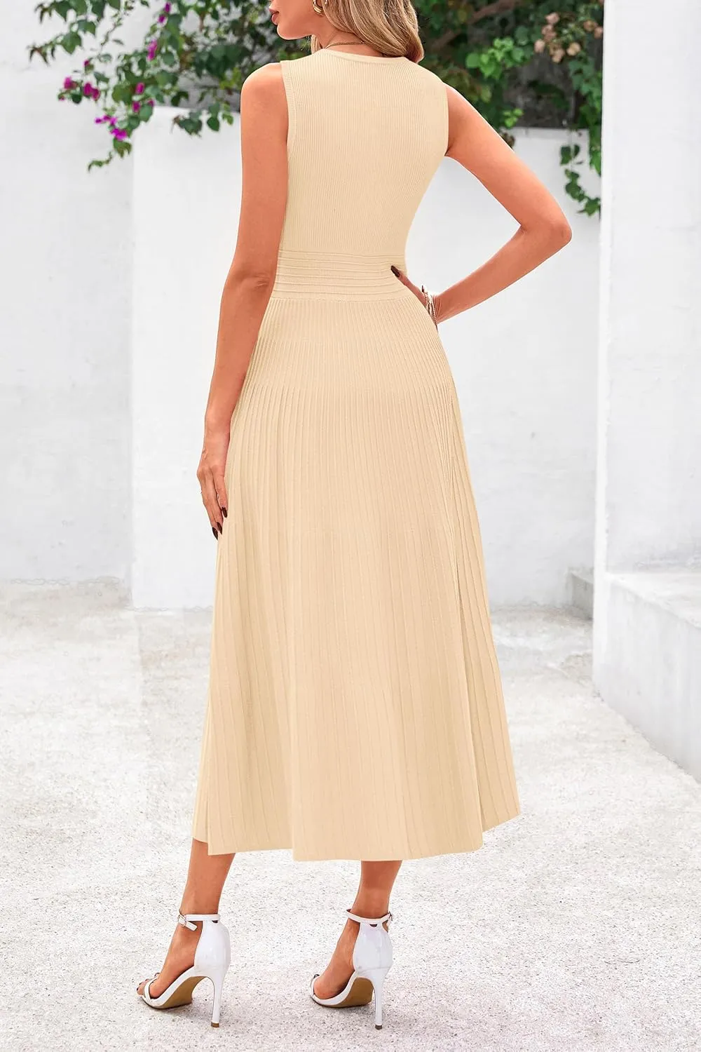 PRETTYGARDEN Spring Casual Dresses for Women 2025 Summer Business Work Midi Sleeveless A Line Pleated Cocktail Dress