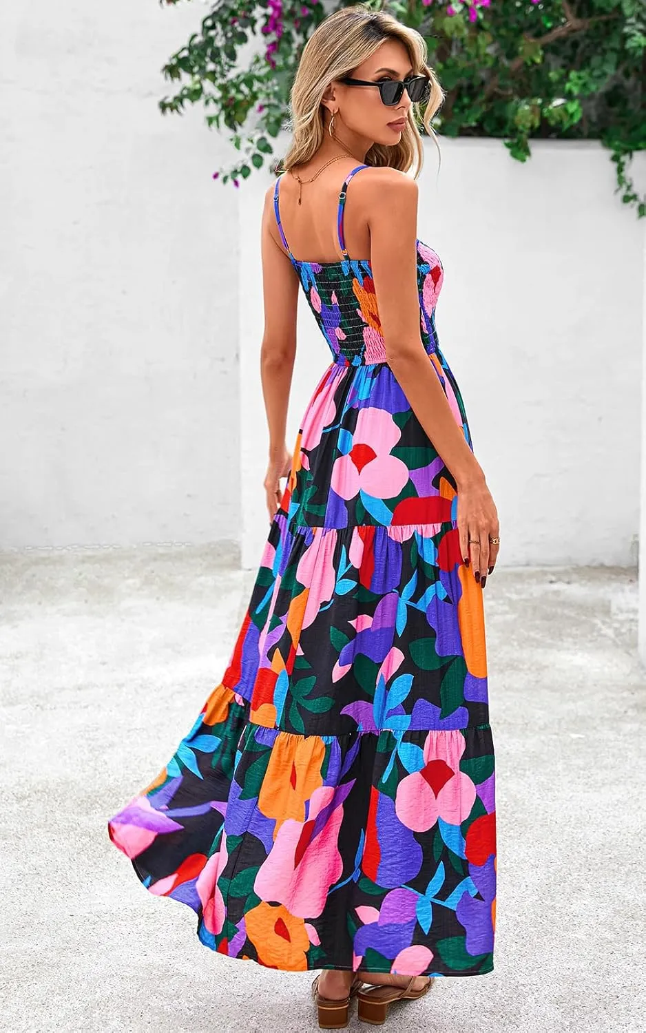 PRETTYGARDEN Women's Summer Maxi Dress 2025 Casual Boho Sleeveless Spaghetti Strap Smocked Tiered Long Beach Sundresses