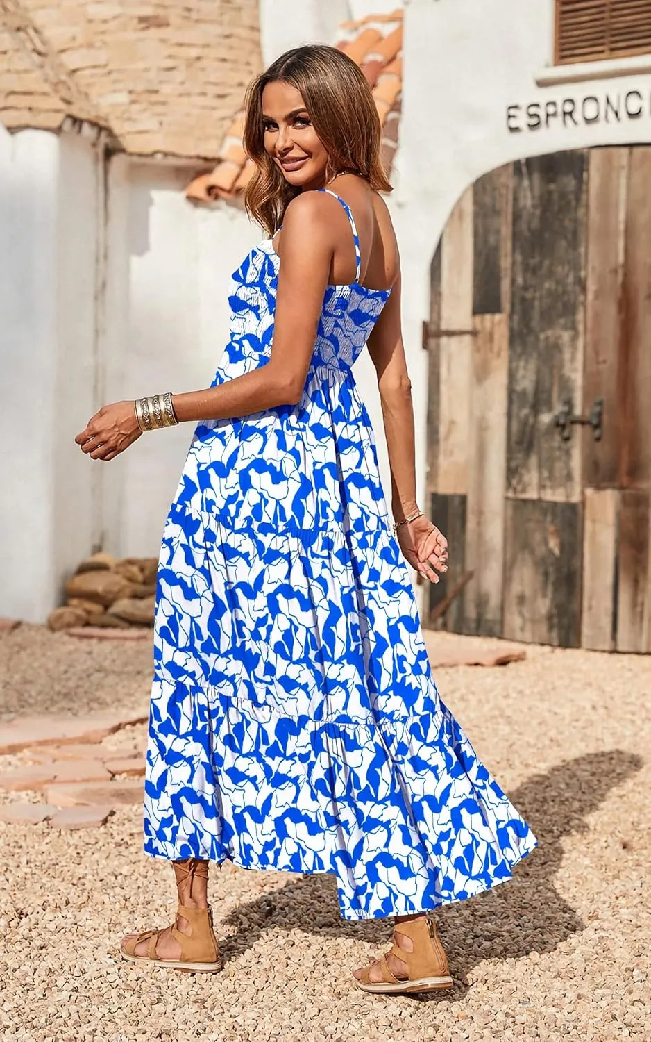 PRETTYGARDEN Women's Summer Maxi Dress 2025 Casual Boho Sleeveless Spaghetti Strap Smocked Tiered Long Beach Sundresses