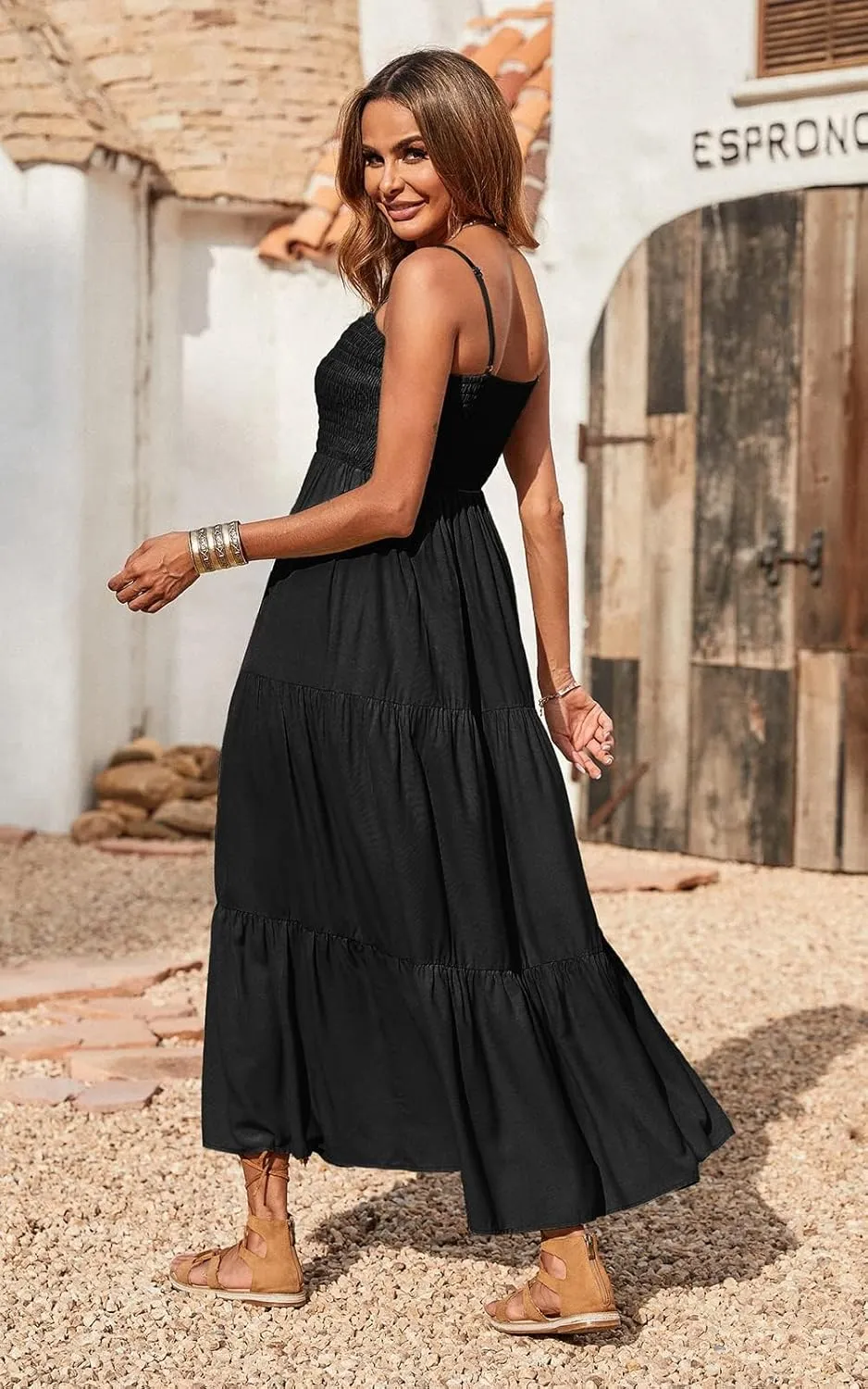PRETTYGARDEN Women's Summer Maxi Dress 2025 Casual Boho Sleeveless Spaghetti Strap Smocked Tiered Long Beach Sundresses