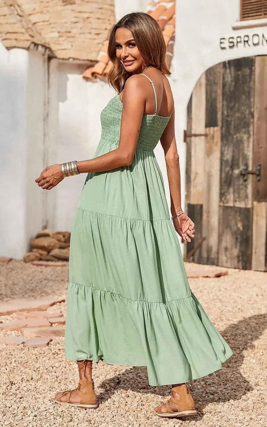 PRETTYGARDEN Women's Summer Maxi Dress 2025 Casual Boho Sleeveless Spaghetti Strap Smocked Tiered Long Beach Sundresses
