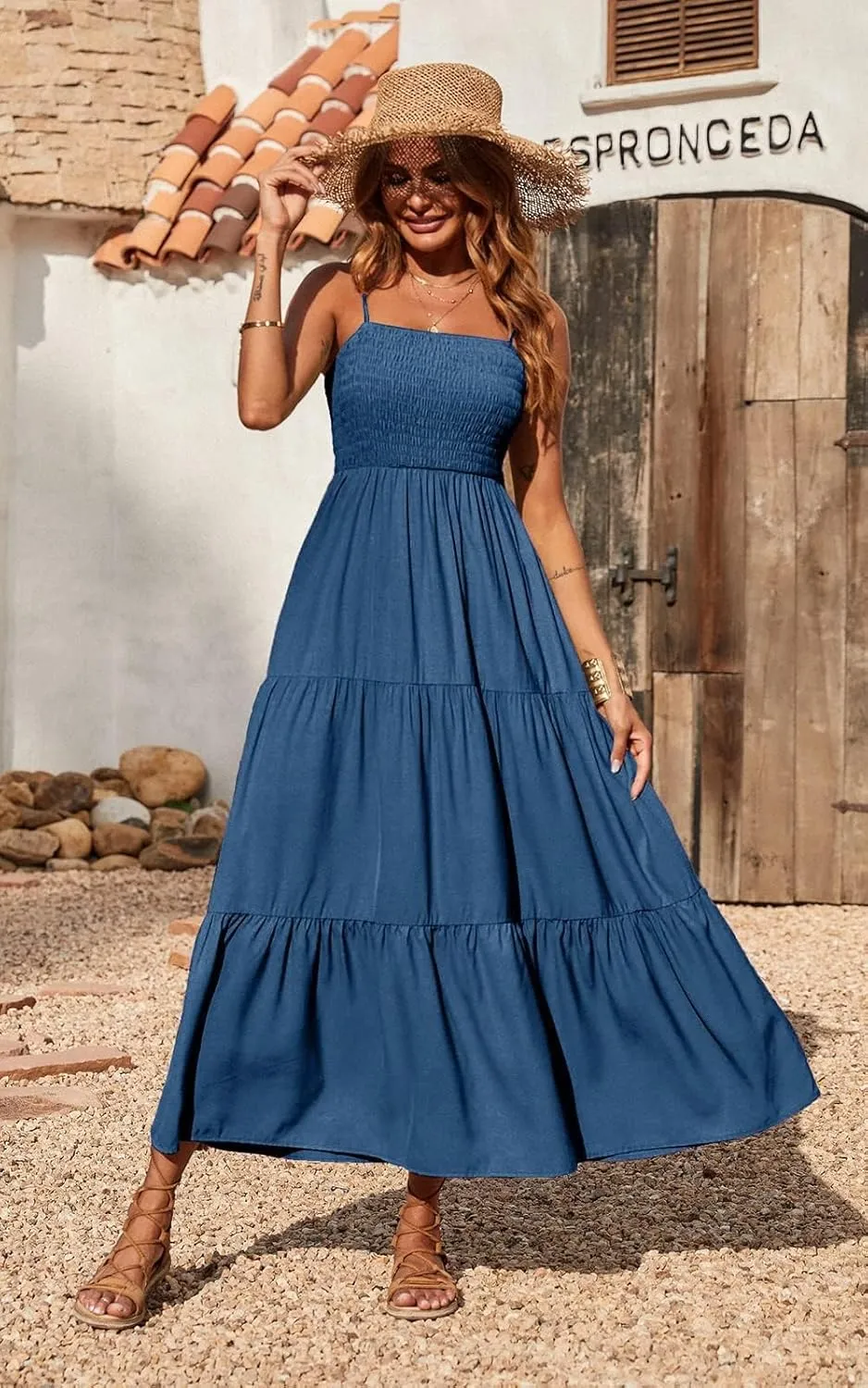 PRETTYGARDEN Women's Summer Maxi Dress 2025 Casual Boho Sleeveless Spaghetti Strap Smocked Tiered Long Beach Sundresses