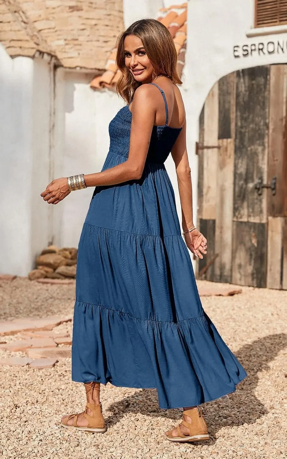 PRETTYGARDEN Women's Summer Maxi Dress 2025 Casual Boho Sleeveless Spaghetti Strap Smocked Tiered Long Beach Sundresses