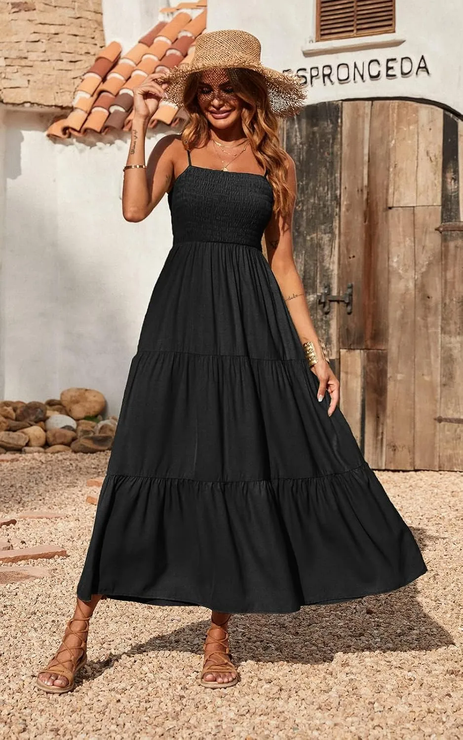 PRETTYGARDEN Women's Summer Maxi Dress 2025 Casual Boho Sleeveless Spaghetti Strap Smocked Tiered Long Beach Sundresses