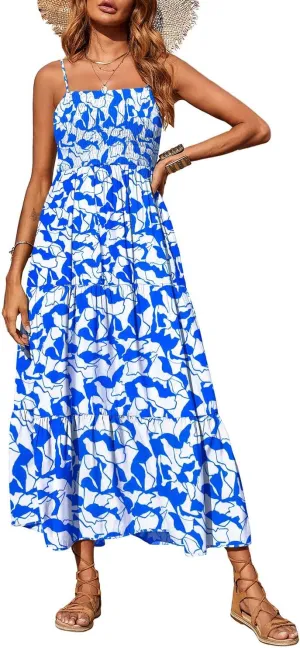 PRETTYGARDEN Women's Summer Maxi Dress 2025 Casual Boho Sleeveless Spaghetti Strap Smocked Tiered Long Beach Sundresses