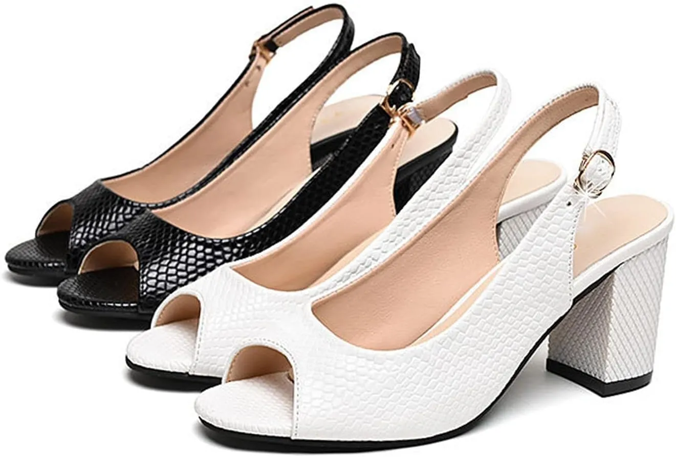 PURCHAWEE Women Peep Toe Dressy Shoes Slingback Pumps,Comfort Adjustable Ankle Strap Low Heel Sandals Chunky Heel Pumps Dressy Party Wedding Shoes