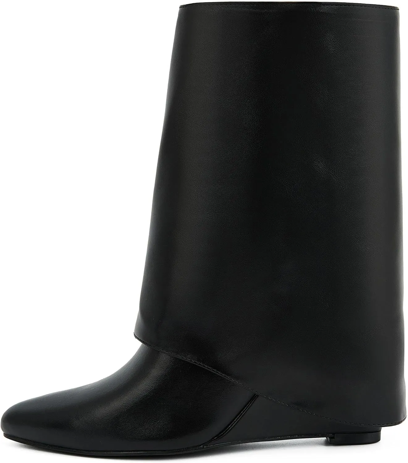 Putu Women's Fold Over Boots Mid Calf Wedge Boots Fashion Slouchy Boots