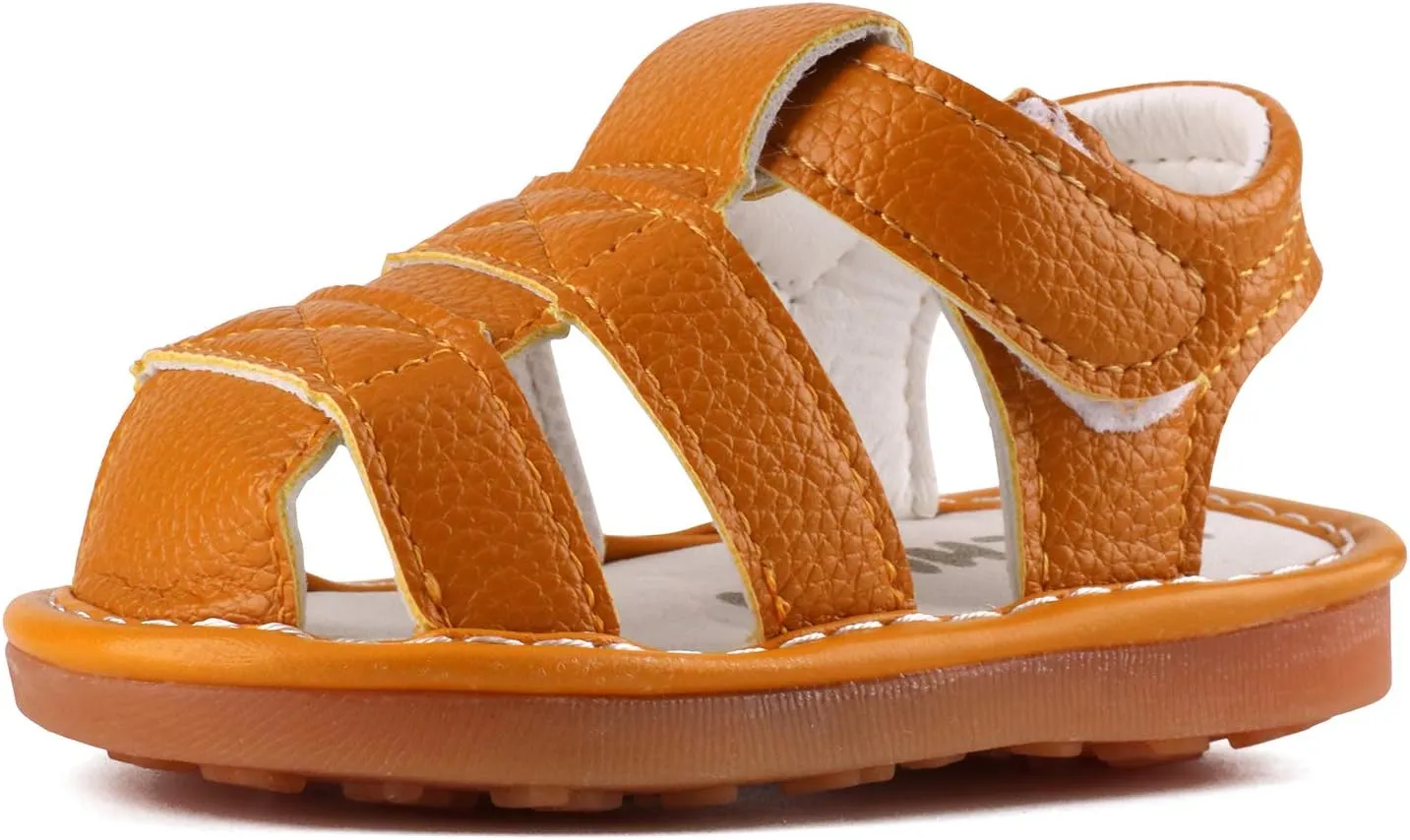 QIETION Toddler Boys & Girls Squeaky Sandals Closed-Toe Anti-Slip Rubber Sole First Walkers Shoes