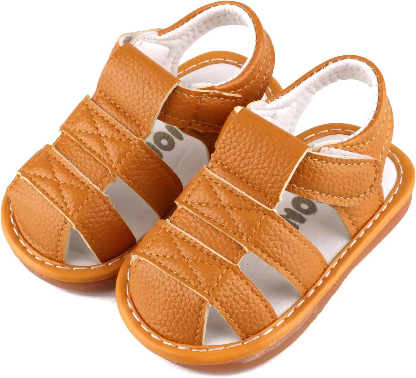 QIETION Toddler Boys & Girls Squeaky Sandals Closed-Toe Anti-Slip Rubber Sole First Walkers Shoes