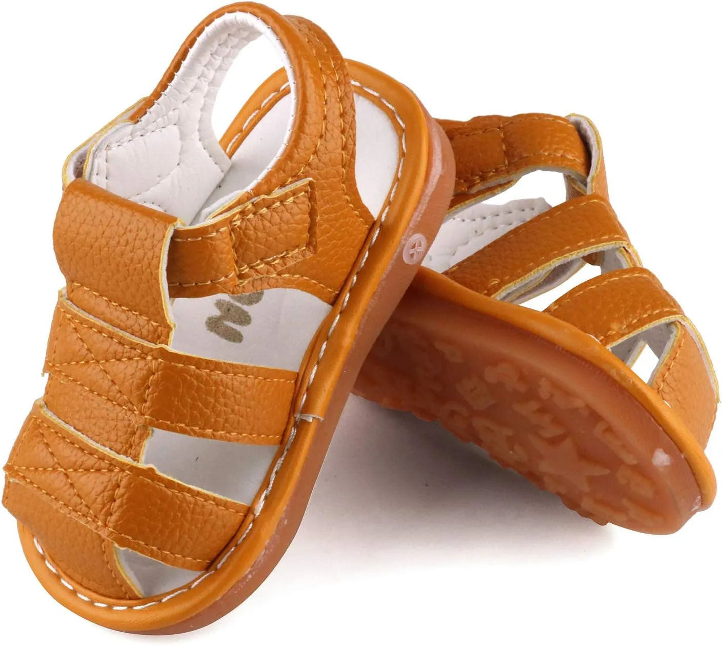 QIETION Toddler Boys & Girls Squeaky Sandals Closed-Toe Anti-Slip Rubber Sole First Walkers Shoes
