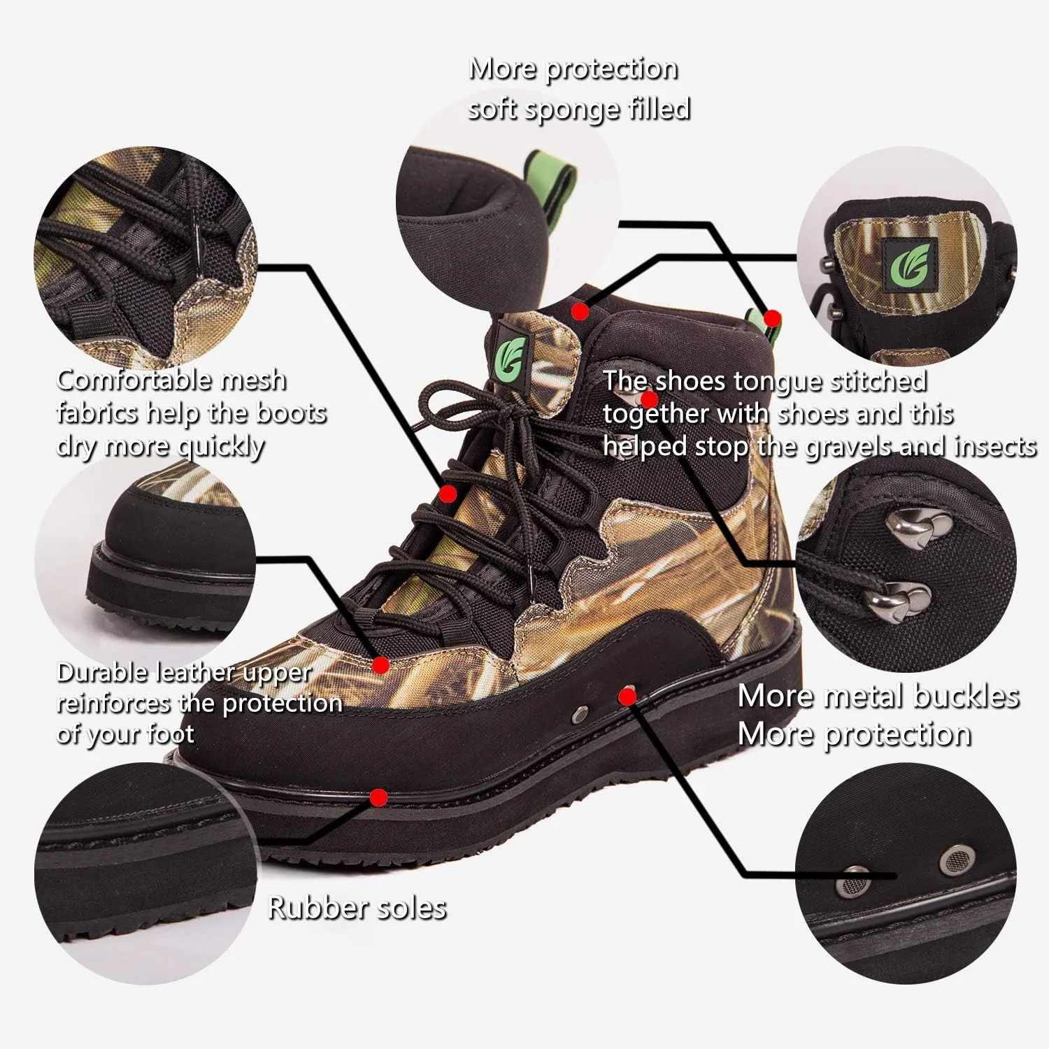 Quick-Dry Wading Boots Camo Pattern with Felt Sole or Rubber Sole