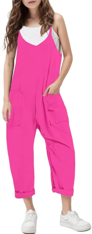 RAISEVERN Jumpsuits for Girls Casual Sleeveless Loose Spaghetti Strap Summer Rompers Long Pants with Pockets
