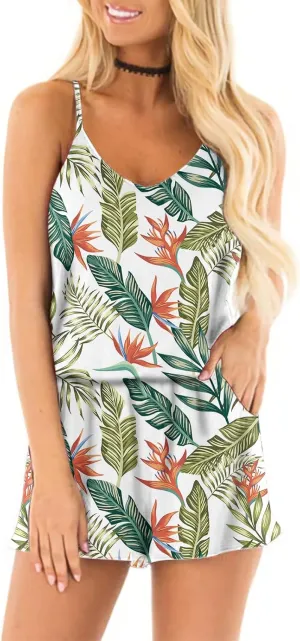 RAISEVERN Womens Romper Summer Casual Short Jumpsuit Adjustable Spaghetti Straps Sleeveless Cami 2025 Rompers with Pockets