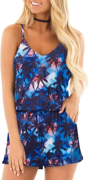 RAISEVERN Womens Romper Summer Casual Short Jumpsuit Adjustable Spaghetti Straps Sleeveless Cami 2025 Rompers with Pockets