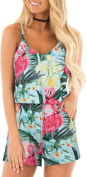 RAISEVERN Womens Romper Summer Casual Short Jumpsuit Adjustable Spaghetti Straps Sleeveless Cami 2025 Rompers with Pockets