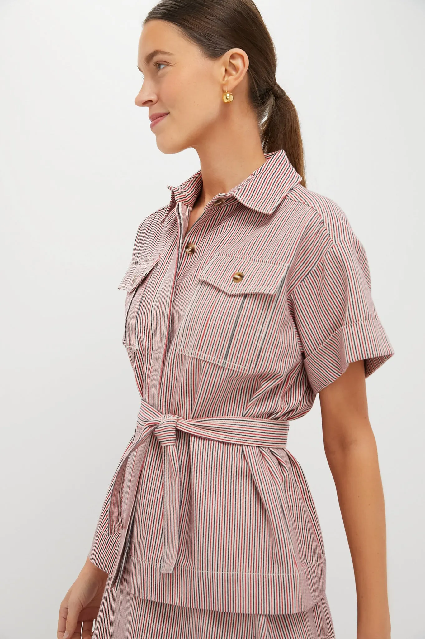 Red Stripe Belted Ava Jacket