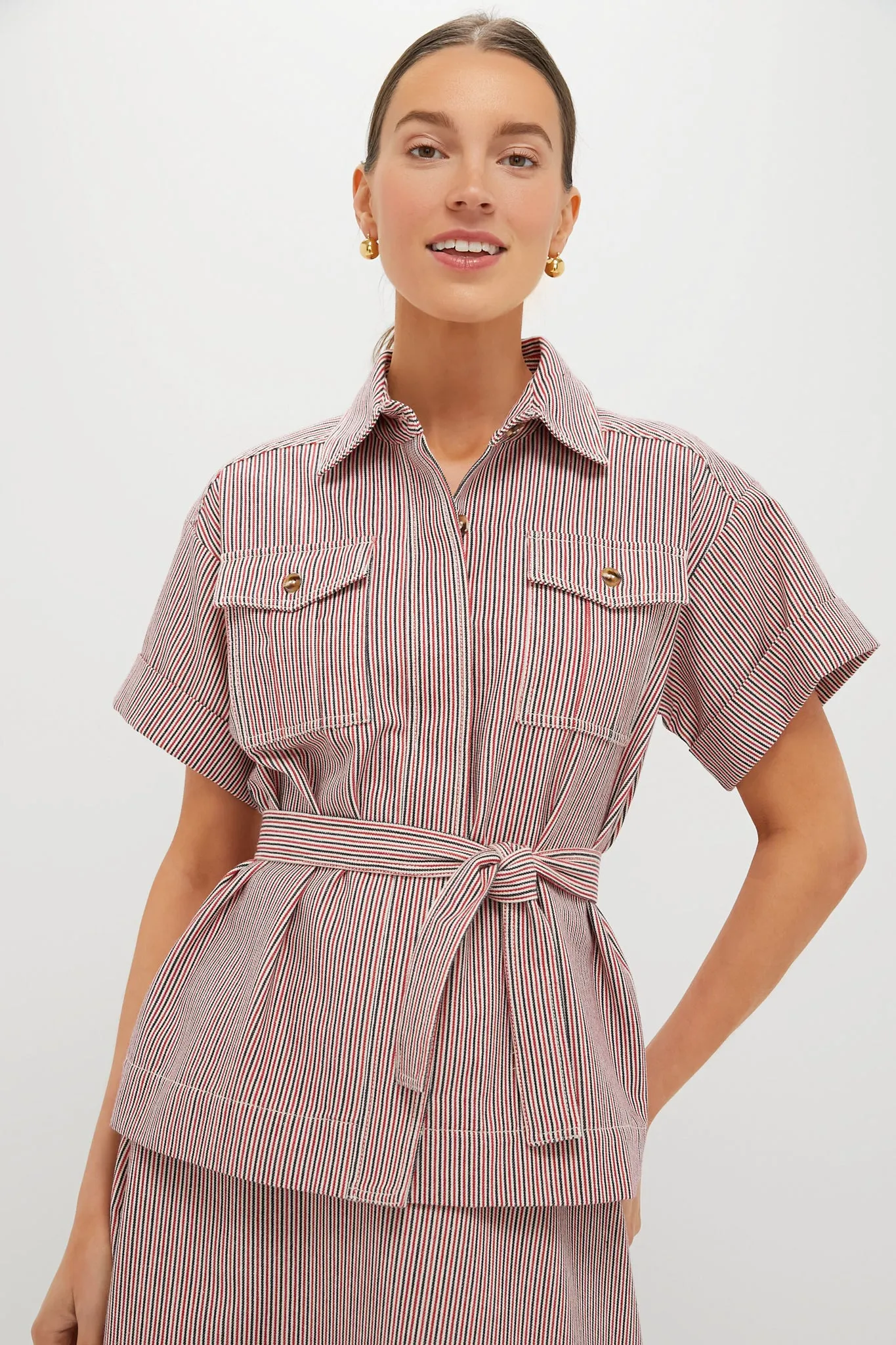 Red Stripe Belted Ava Jacket