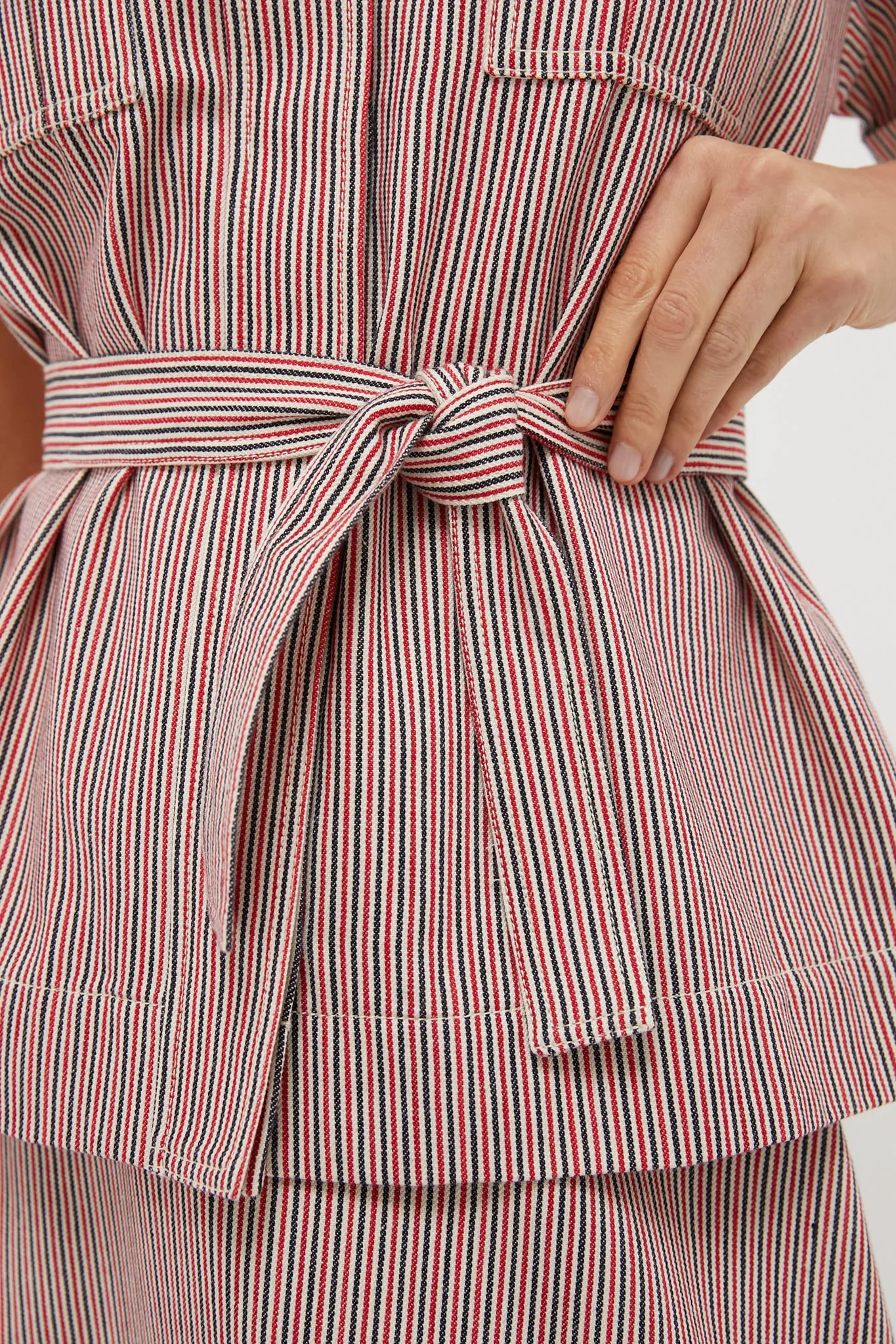 Red Stripe Belted Ava Jacket
