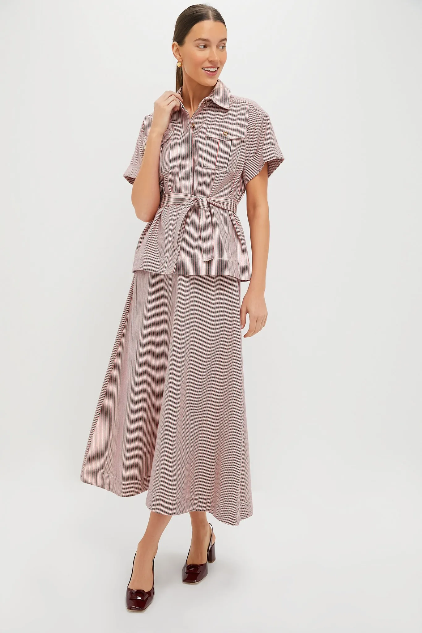 Red Stripe Belted Ava Jacket