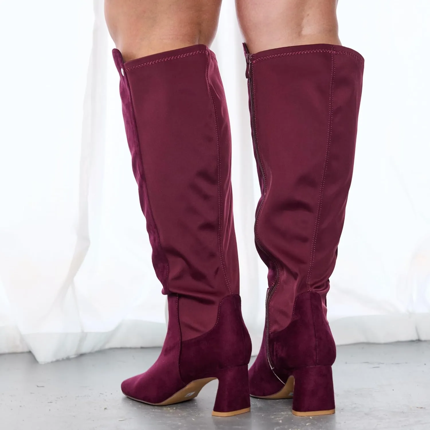 RF ROOM OF FASHION Women's Wide Calf Block Heel Knee High Dress Boots