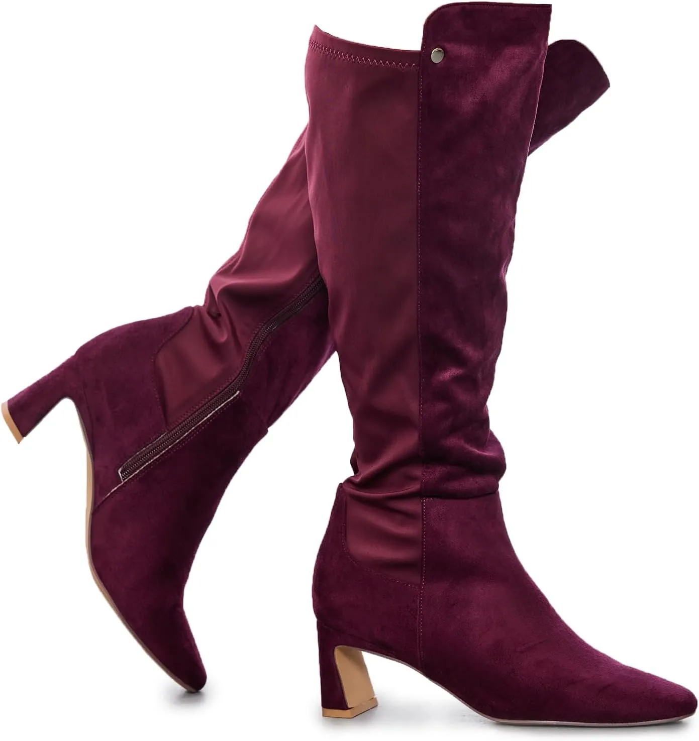 RF ROOM OF FASHION Women's Wide Calf Block Heel Knee High Dress Boots