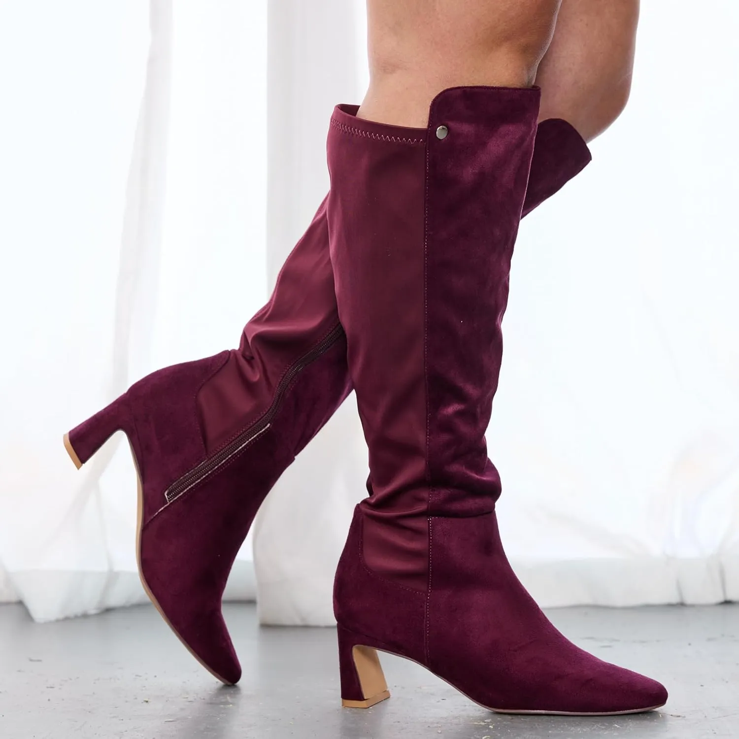 RF ROOM OF FASHION Women's Wide Calf Block Heel Knee High Dress Boots
