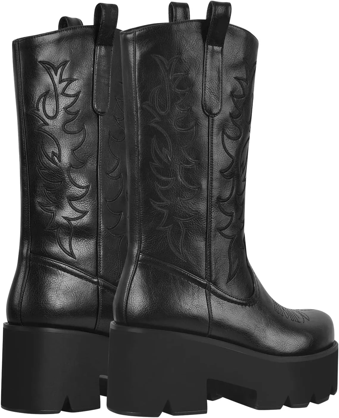 richealnini Mid Calf Boots for Women Embroidered Pull-On Knee High Booties