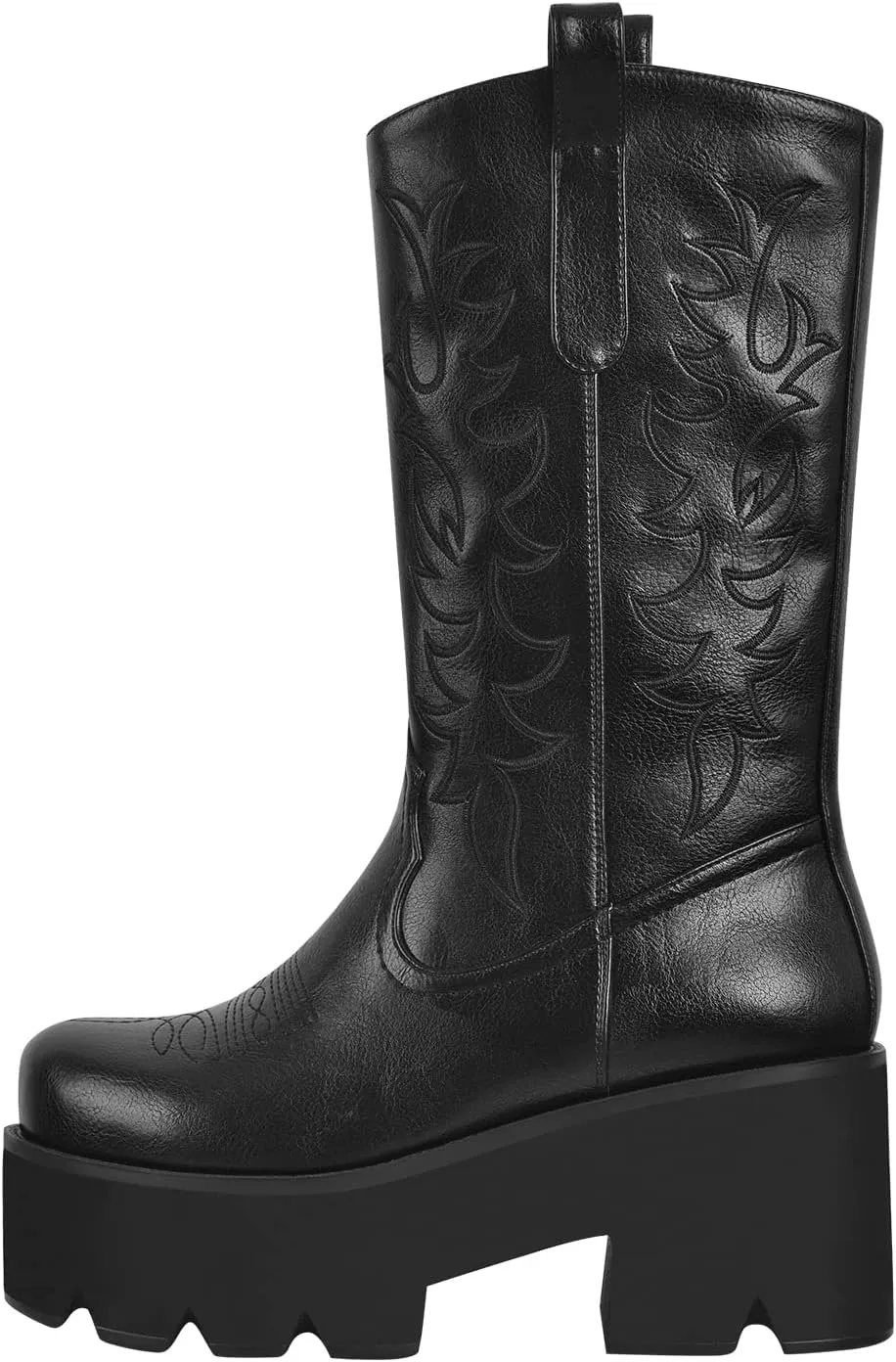 richealnini Mid Calf Boots for Women Embroidered Pull-On Knee High Booties
