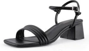 Round Strappy Heels for Women Open Square Toe Chunky Heeled Sandals Ankle Strap Block Low Heels