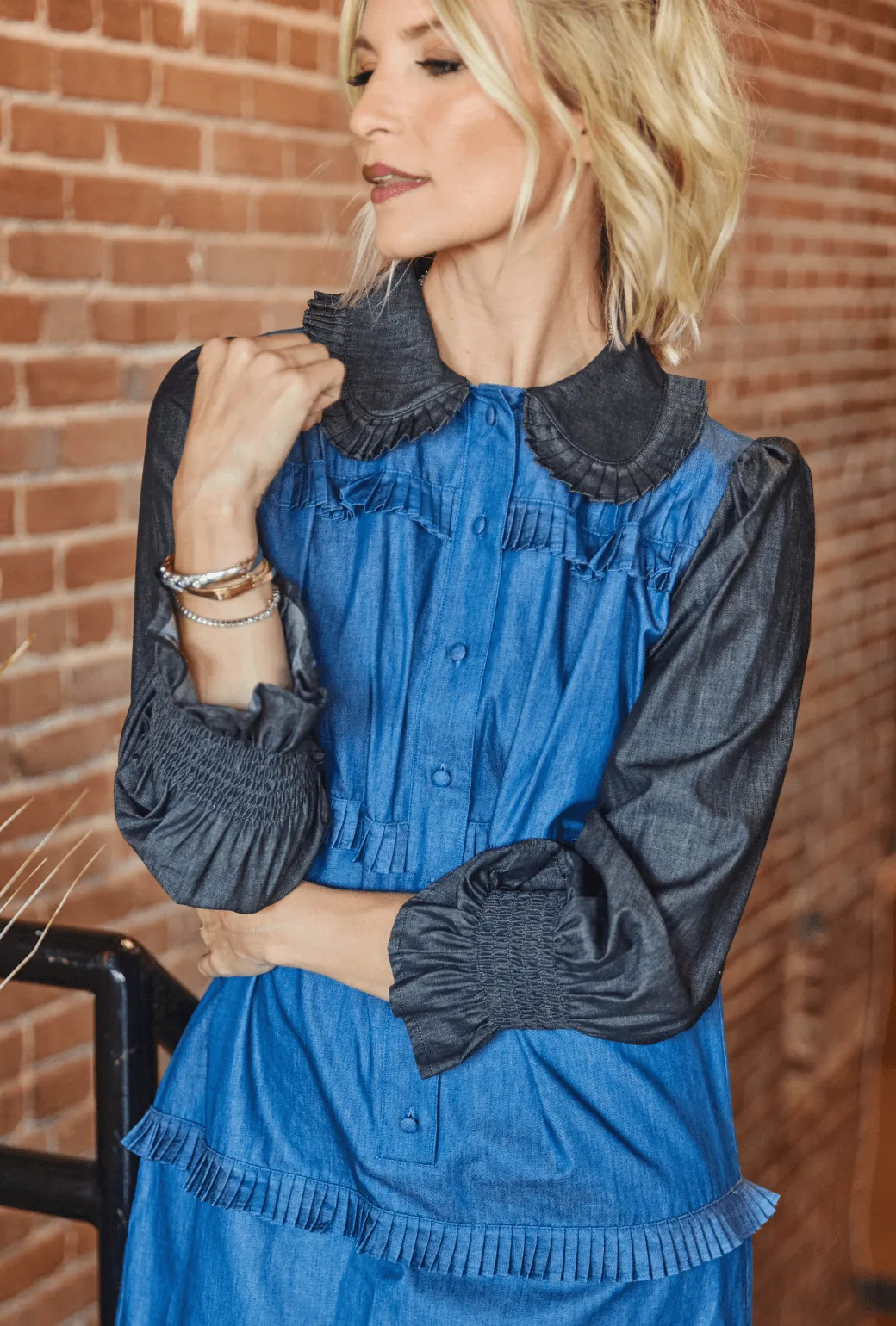 SAMPLE - Peter Pan Collar Mini Dress - Chambray
