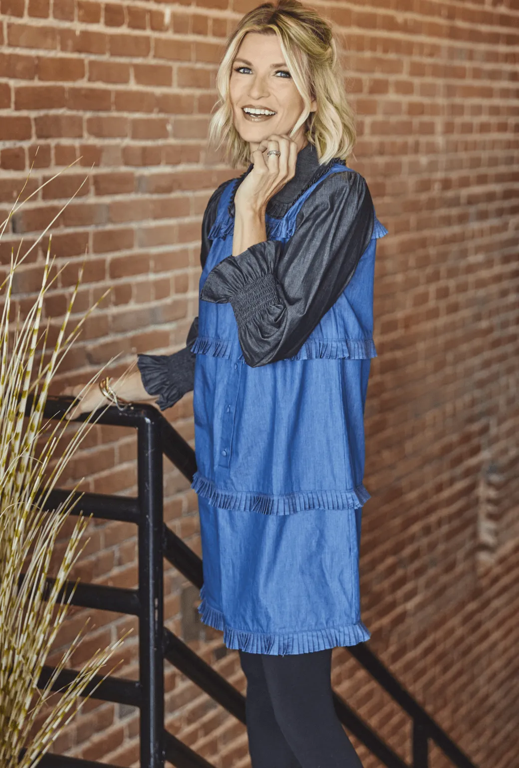 SAMPLE - Peter Pan Collar Mini Dress - Chambray