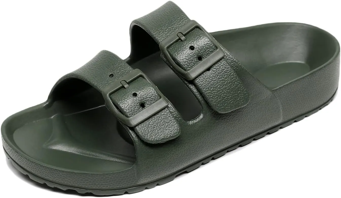 Sandals Slide for Women Double Buckle Adjustable Flat Shoes