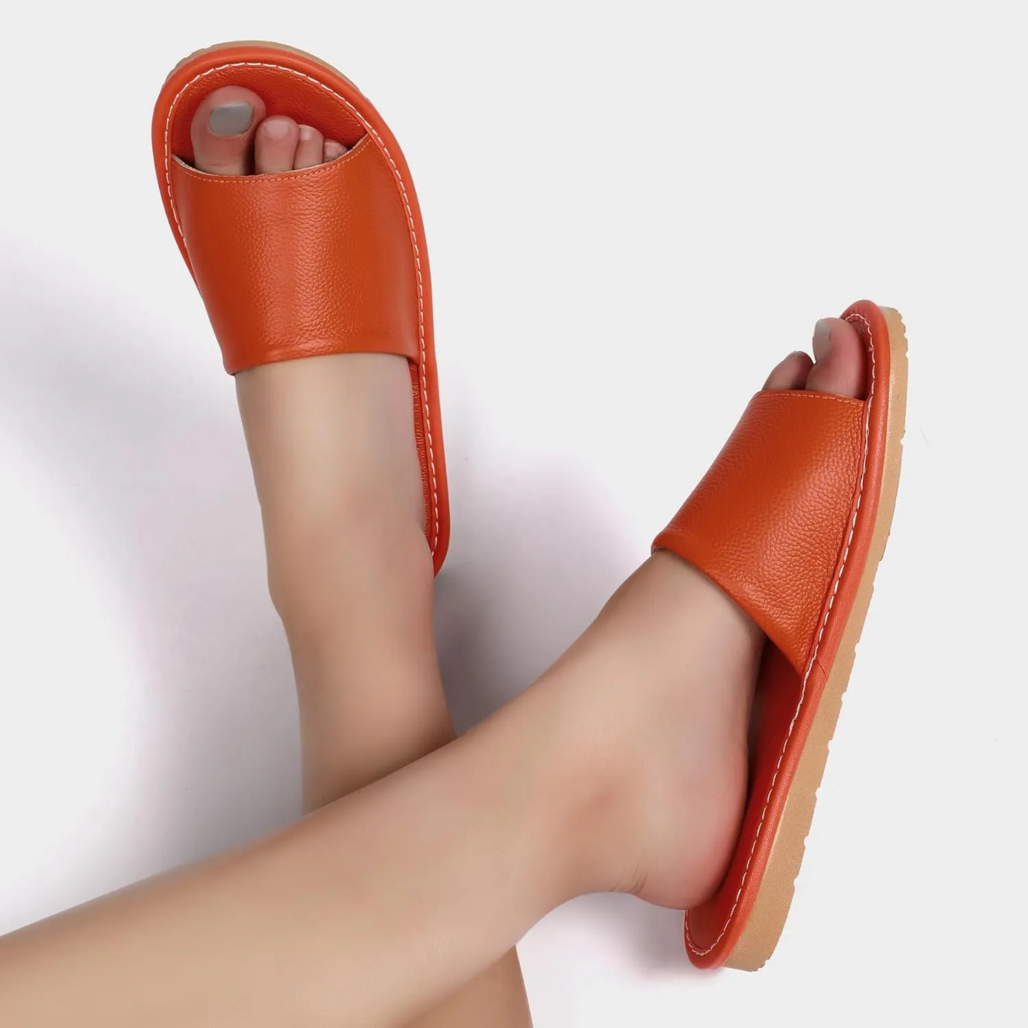 Sandals Women Men, Genuine Leather Slippers, House Slippers for Women Indoor Outdoor, Unisex Soft Flat Sandals