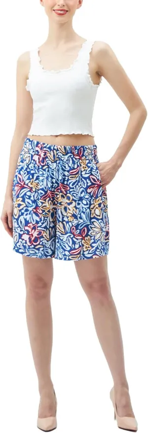 SANDY & SID 2025 Summer Womens Shorts Dressy Elastic Waist Pull On 5 Inch Inseam Pockets High Rise Stretchy Beach Casual Wear