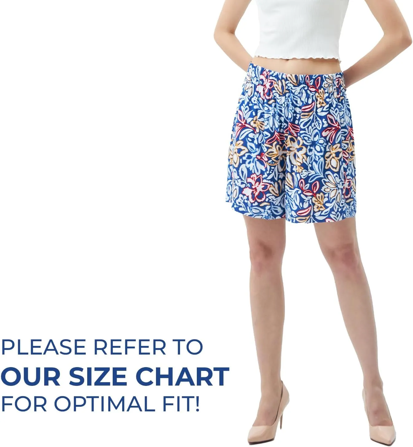 SANDY & SID 2025 Summer Womens Shorts Dressy Elastic Waist Pull On 5 Inch Inseam Pockets High Rise Stretchy Beach Casual Wear