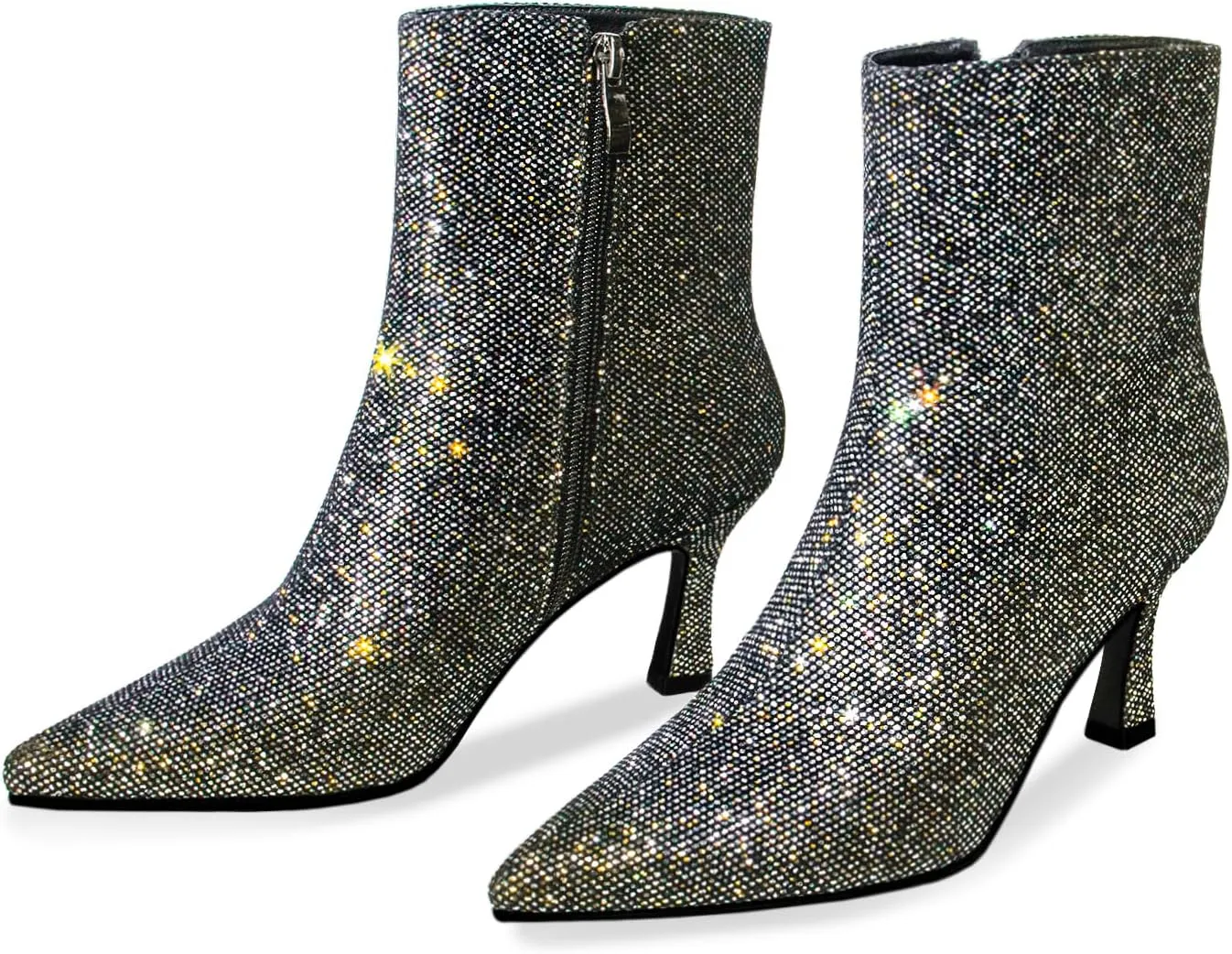 Sequin Ankle Boots for WomenGlitter Pointed Toe Kitten HeelsSparkly Dress Booties for Holiday Party or Night Out