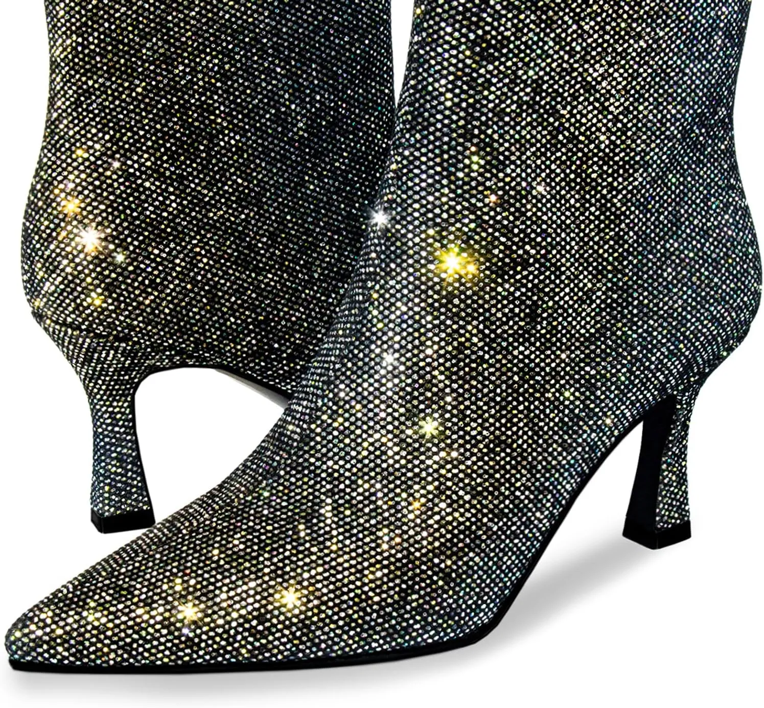 Sequin Ankle Boots for WomenGlitter Pointed Toe Kitten HeelsSparkly Dress Booties for Holiday Party or Night Out