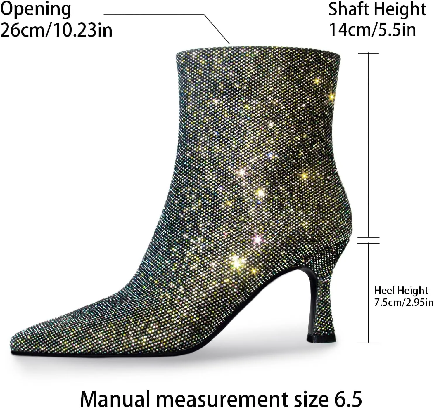 Sequin Ankle Boots for WomenGlitter Pointed Toe Kitten HeelsSparkly Dress Booties for Holiday Party or Night Out