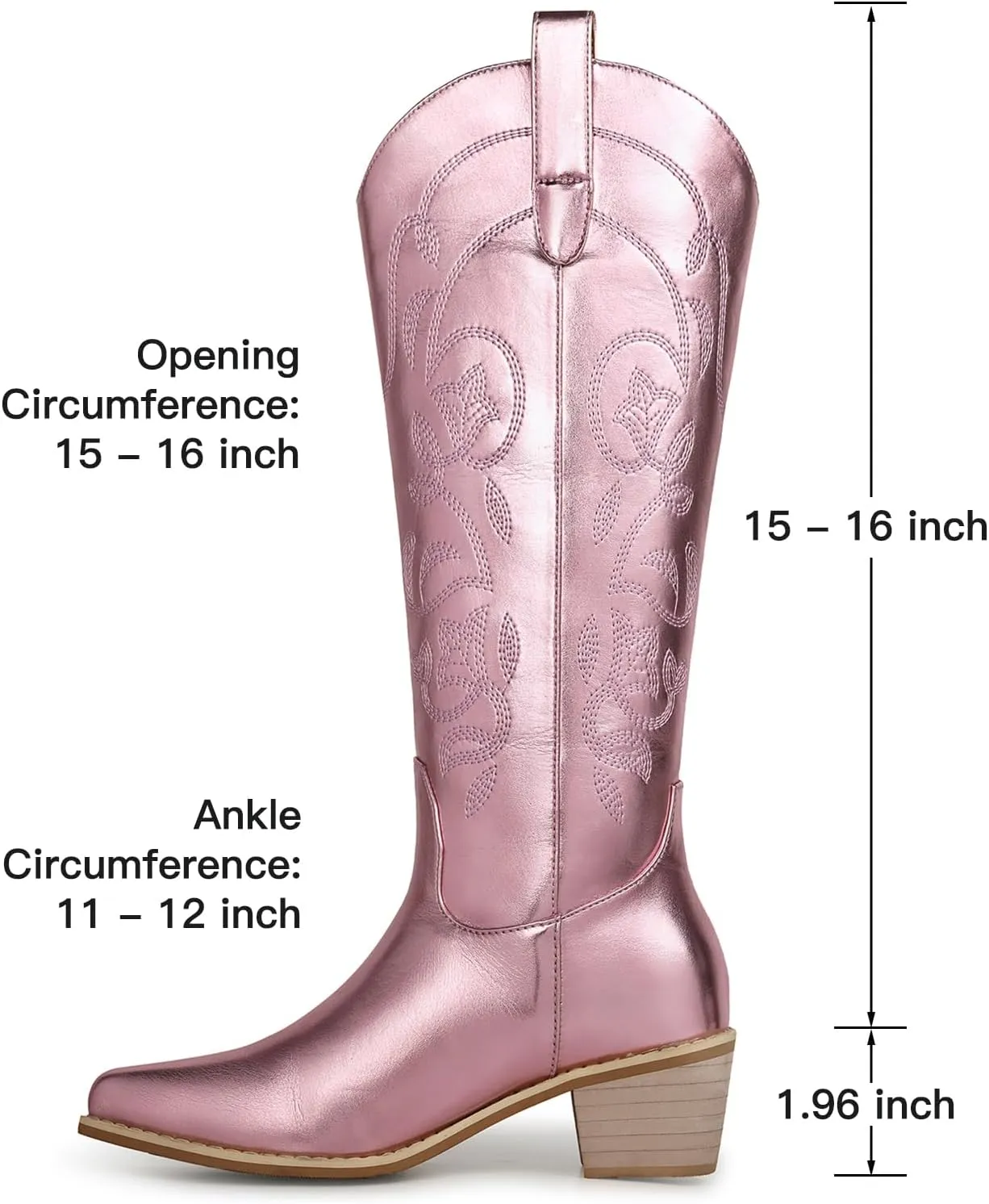 SHIBEVER Cowboy Cowgirl Boots for Women: Women's Knee-High Boots Wide Calf Tall Chunky Heel Embroidered Western Botas
