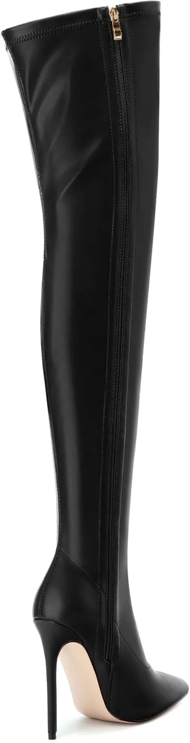 SHOWFOREST Over the Knee Boots for Women Pointed Toe Stiletto High Heel Side Zipper 4.7 Inch Fall Boots Elegant Dating Party Evening Thigh High Boots