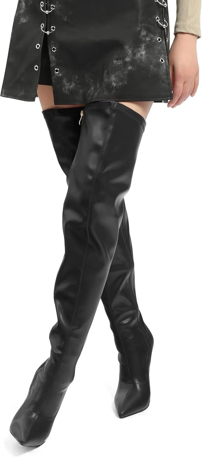 SHOWFOREST Over the Knee Boots for Women Pointed Toe Stiletto High Heel Side Zipper 4.7 Inch Fall Boots Elegant Dating Party Evening Thigh High Boots