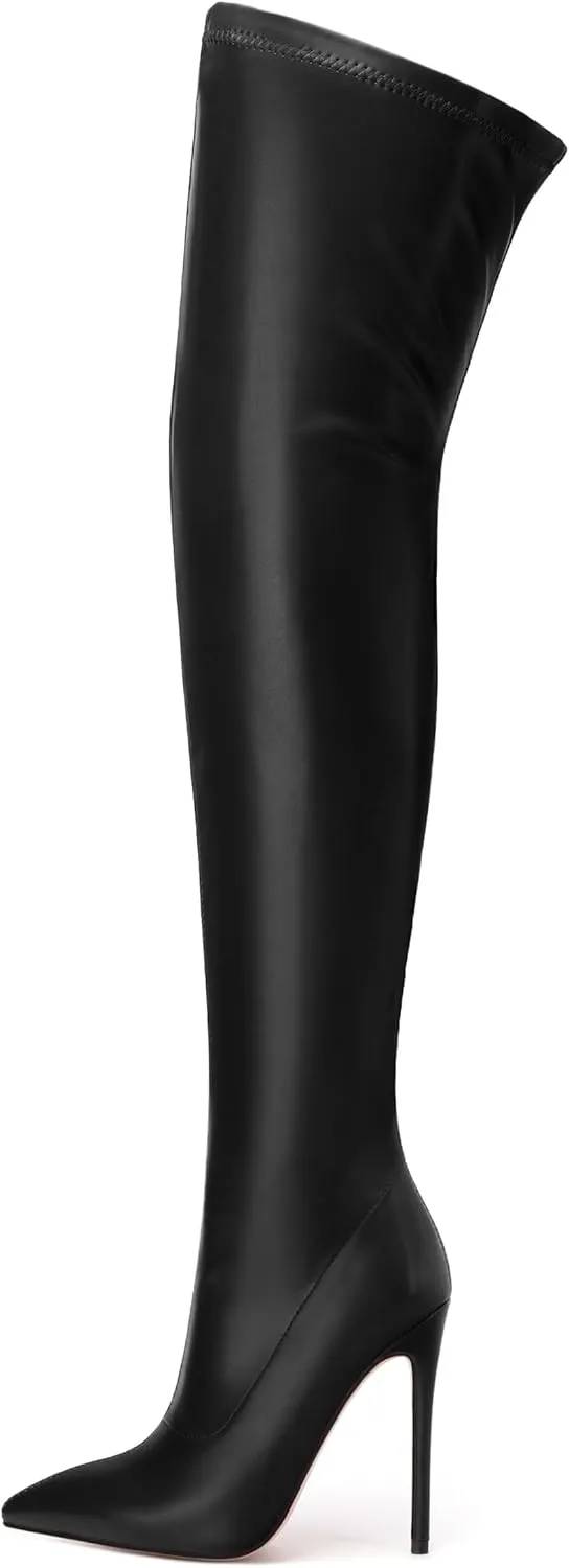SHOWFOREST Over the Knee Boots for Women Pointed Toe Stiletto High Heel Side Zipper 4.7 Inch Fall Boots Elegant Dating Party Evening Thigh High Boots