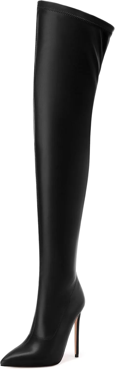 SHOWFOREST Over the Knee Boots for Women Pointed Toe Stiletto High Heel Side Zipper 4.7 Inch Fall Boots Elegant Dating Party Evening Thigh High Boots