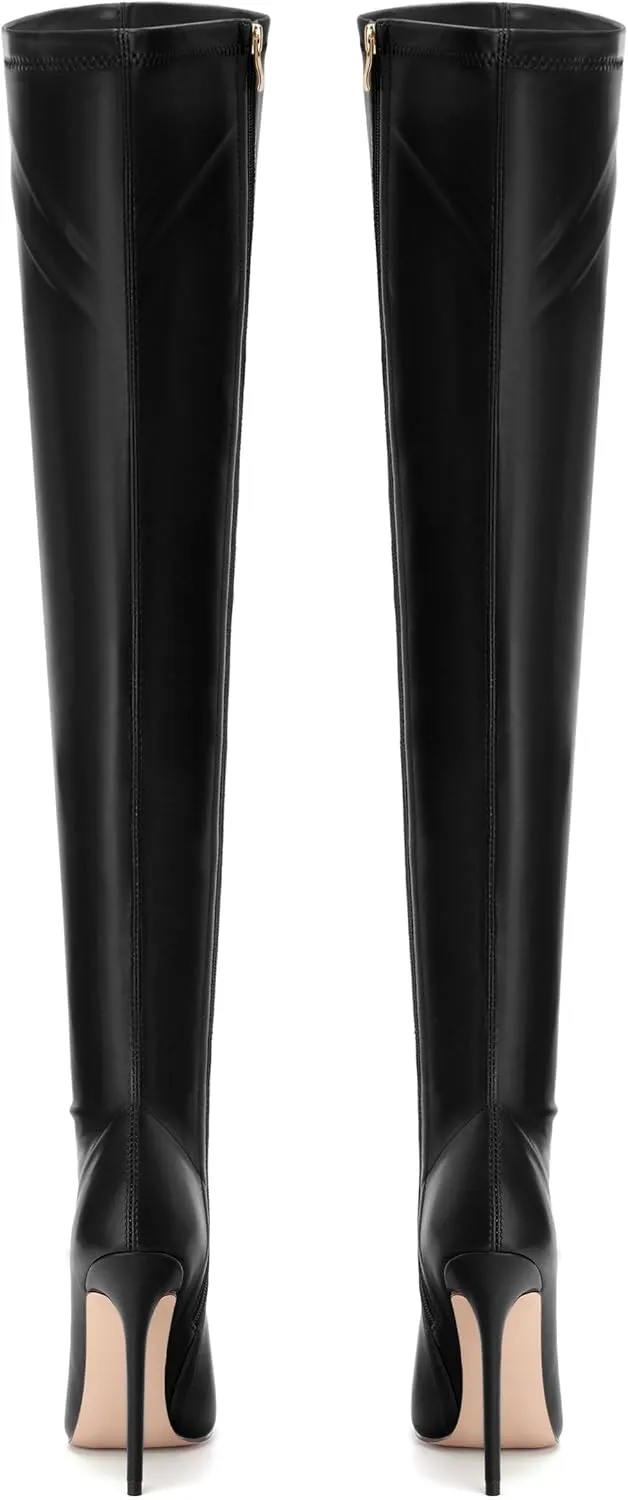 SHOWFOREST Over the Knee Boots for Women Pointed Toe Stiletto High Heel Side Zipper 4.7 Inch Fall Boots Elegant Dating Party Evening Thigh High Boots