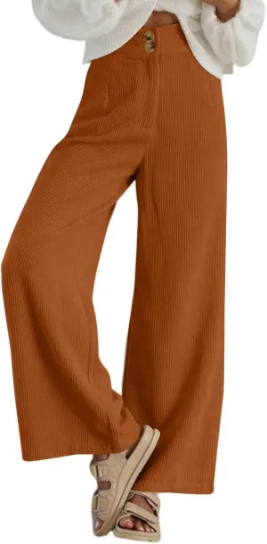 Sidefeel Corduroy Pants for Women 2024 Casual High Waisted Double Buttoned Stretchy Loose Fit Wide Leg Pants with Pockets