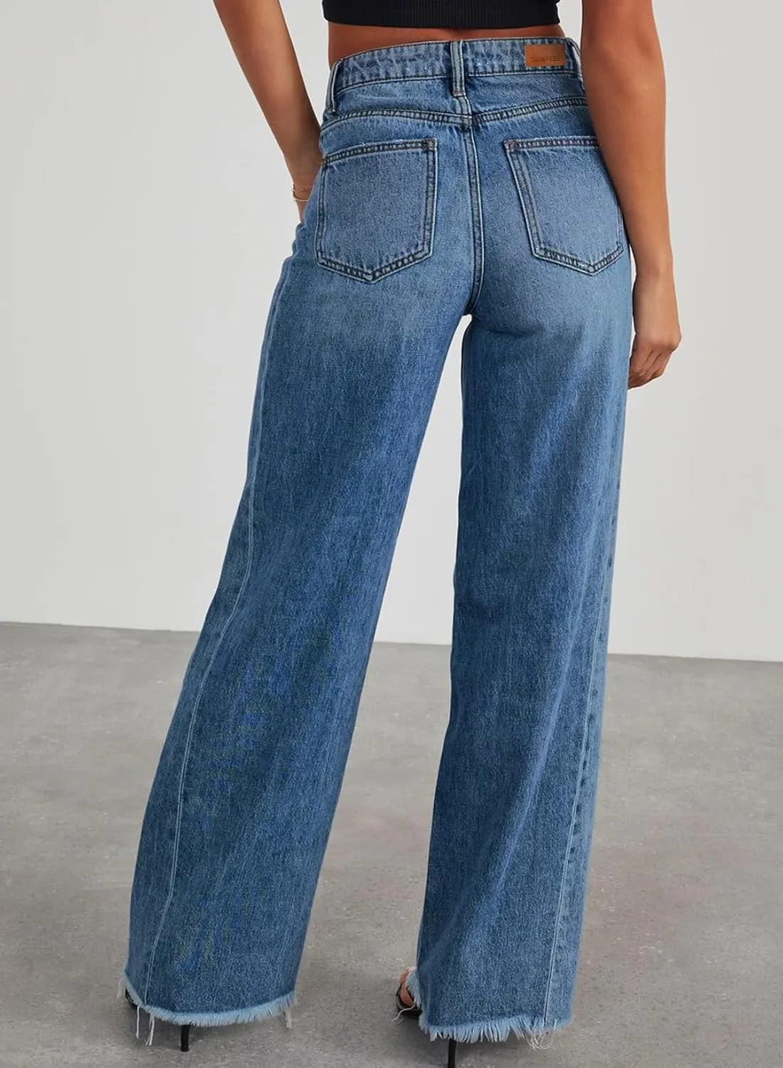 Sidefeel Women's Wide Leg Jeans High Waisted Strechy Raw Hem Zimbaplatinum Denim Pants