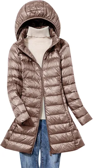 SMIDOW Long Puffer Coat For Women Plus Size Warm Winter Down Jackets Lightweight Removable Hood Quilted Coats