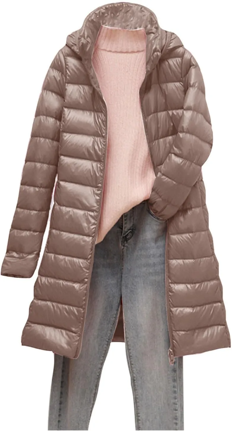 SMIDOW Long Puffer Coat For Women Plus Size Warm Winter Down Jackets Lightweight Removable Hood Quilted Coats