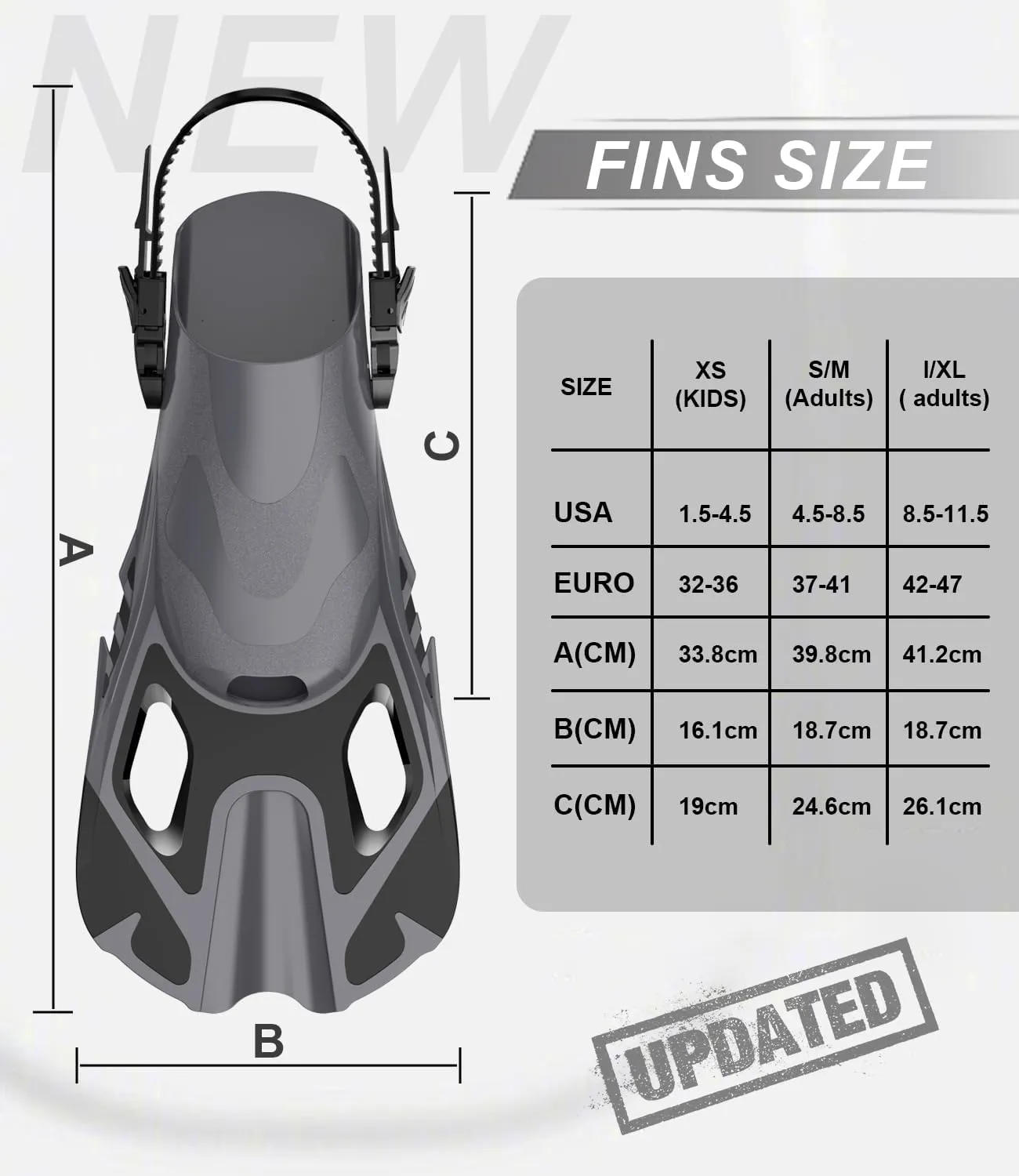 Snorkel Fins Adjustable Buckles Open Heel Swim Flippers Travel Size Short Swim Fins for Snorkeling Diving Swimming Adult Men Womens & Kids